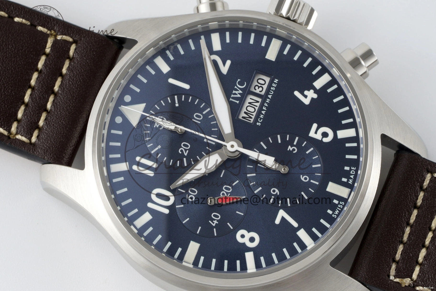 MIROTIME 0520 Pilot Chrono SS AZF 1:1 Best Edition Blue Dial on Brown Leather Strap A TimelessDesign 7060